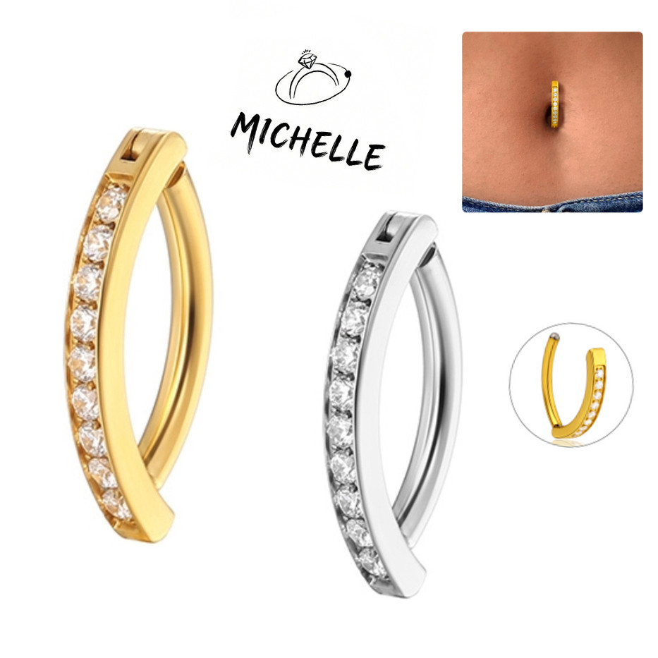 Michelle Piercing Umbigo Pequeno Argola Aço Cirúgico Pvd Clik 1 Fileira Zircônia Piercing de Umbigo Argola em Oferta na Shopee