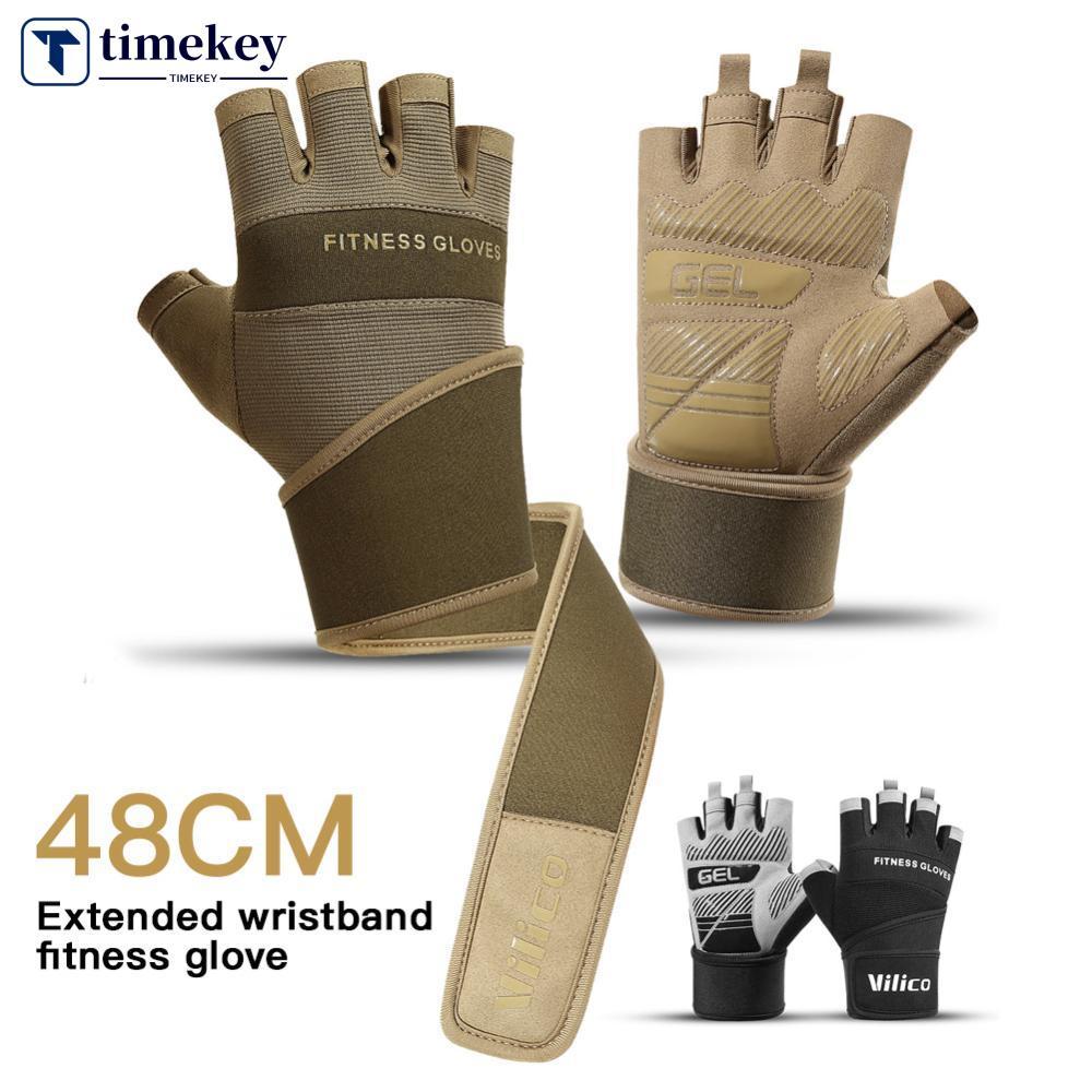 TIMEKEY 1 Par De Luvas De Fitness De Meio Dedo Com Alças Estendidas , Antiderrapantes E Duráveis , Treinamento De Ginást