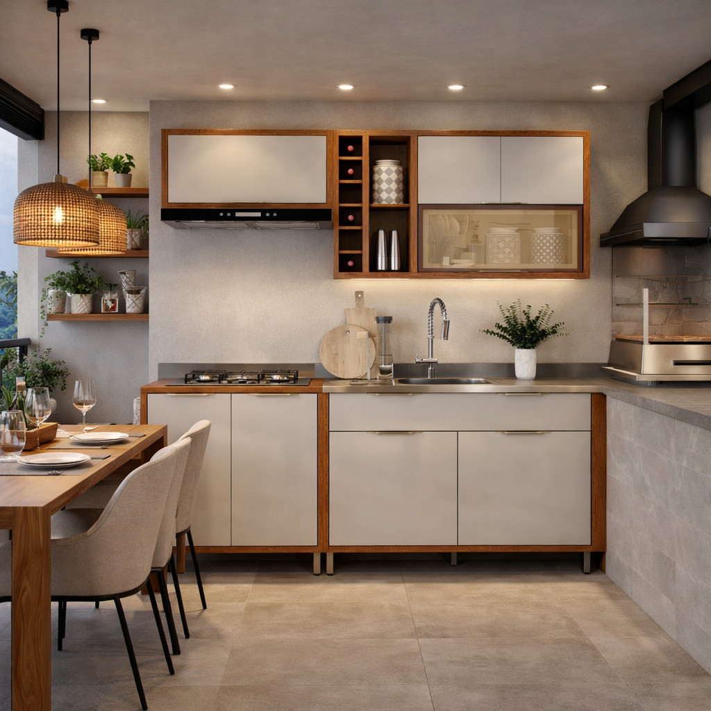 Armário Cozinha Completo Lumiar Mdf  Área Varanda Gourmet Modulada Monte Como Quiser  Vidro Reflecta