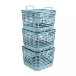 Kit 3 Cestos Telados C/ Tampa de Plástico 45l Verde – Oikos