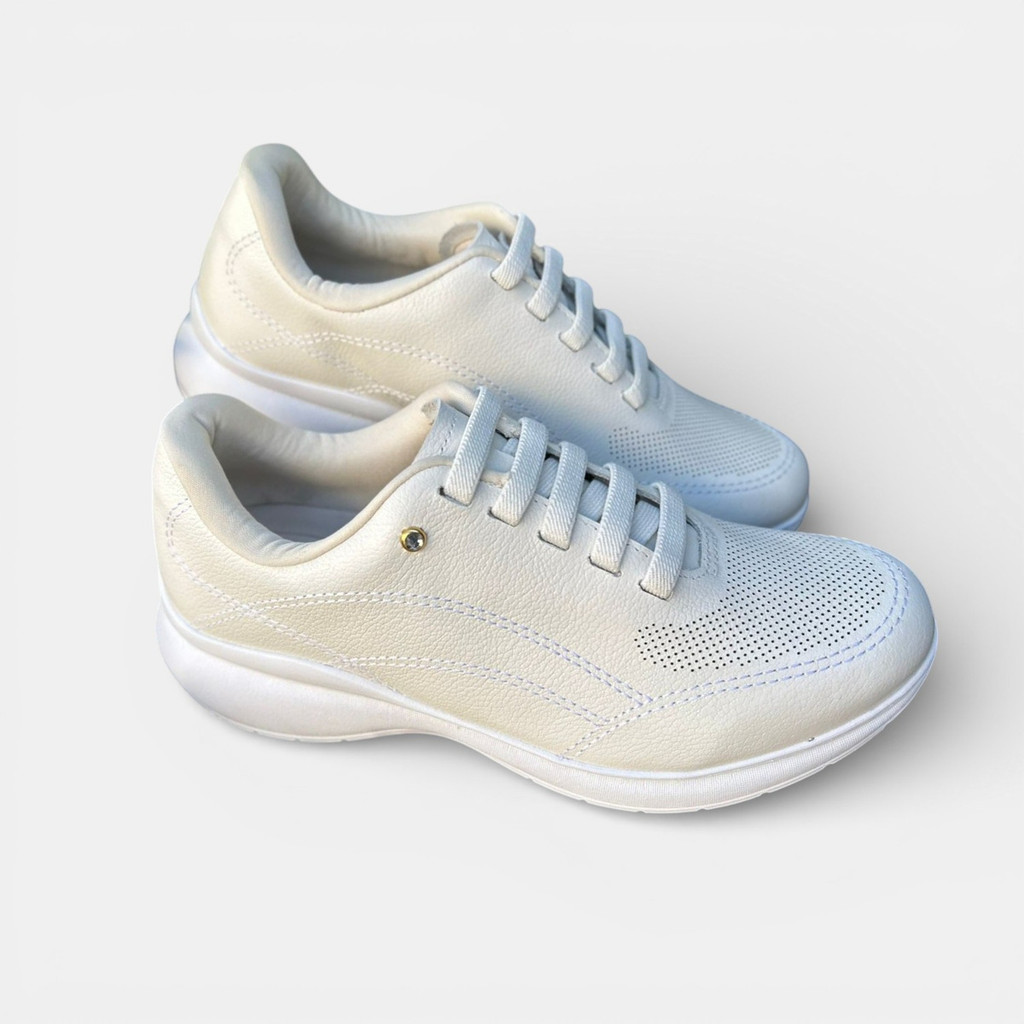 Tênis Feminino Usaflex Couro Branco Confortável Leve Casual Versátil Dia a Dia Moda Feminina