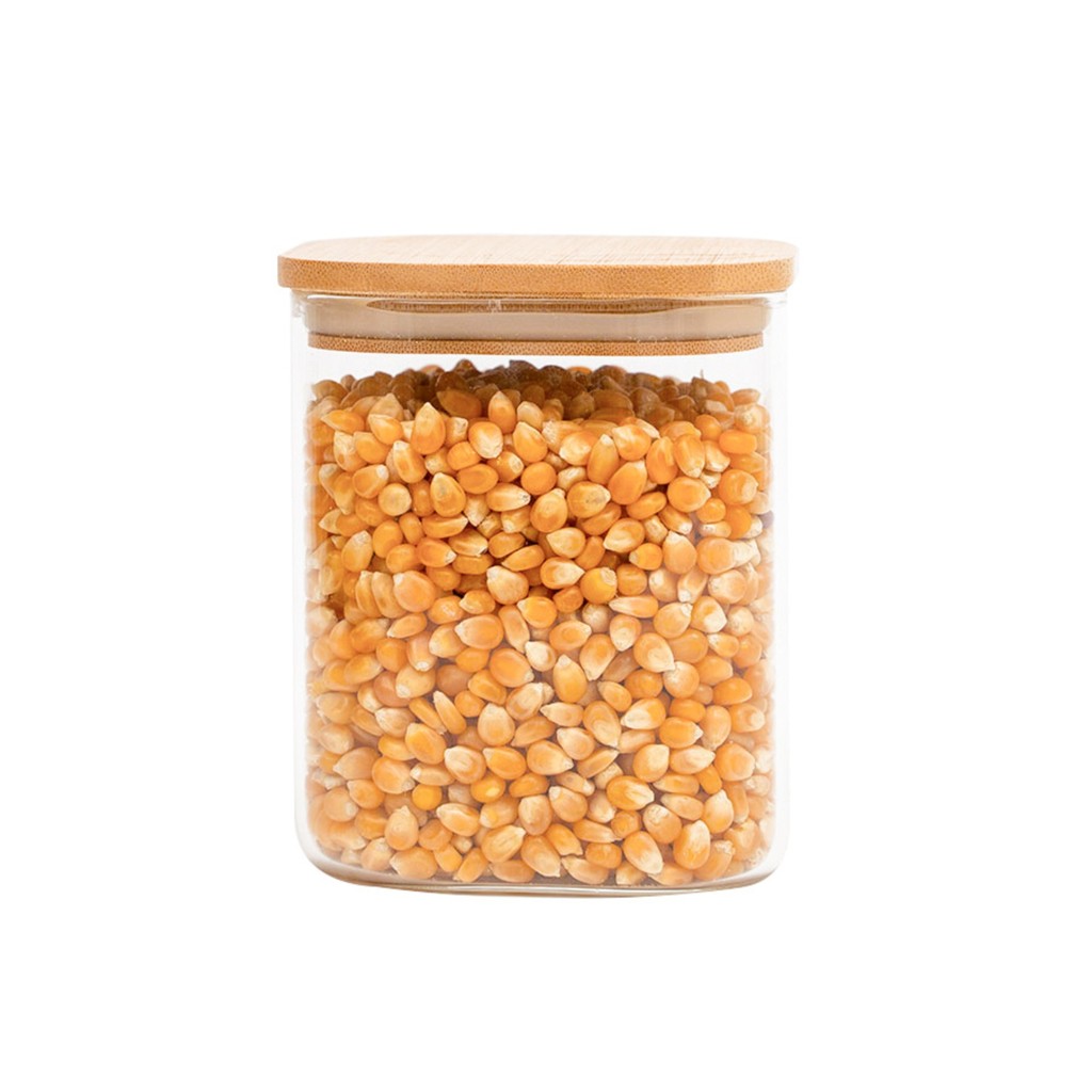 Pote de vidro 800ml com tampa de bambu hermético quadrado - Tüd em Oferta na Shopee