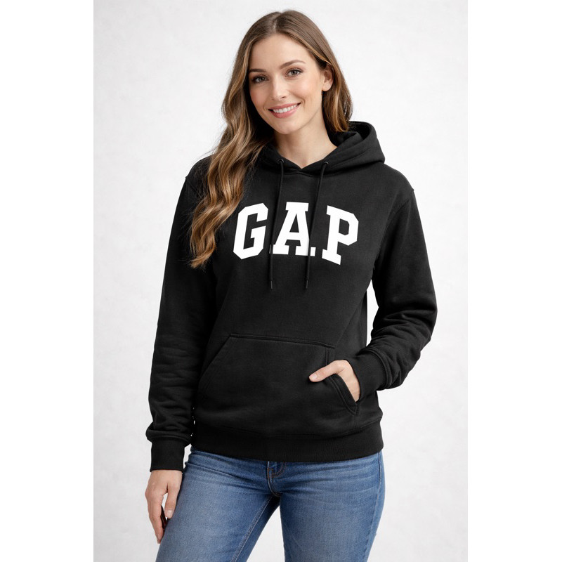 Blusa Moletom GAP Preto Básico Flanelado Com Capuz Estampa Clássica e Famosa em Oferta na Shopee
