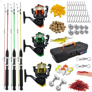 Kit Pesca 3 Vara Maciça 3 Molinete + Linha Maleta Acessórios