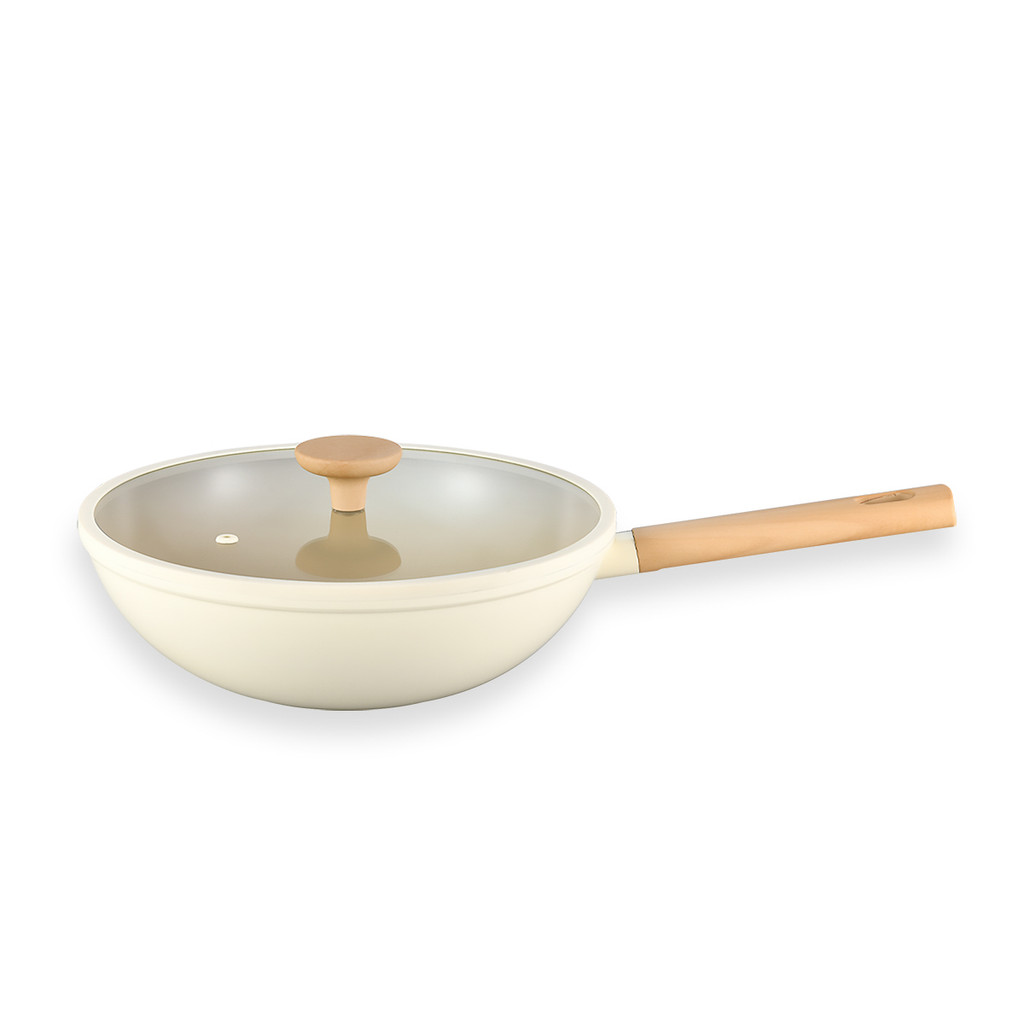 PANELA WOK 28CM DE INDUÇÃO COM ANTIADERENTE CERÂMICO MOU DE NATA - OIKOS