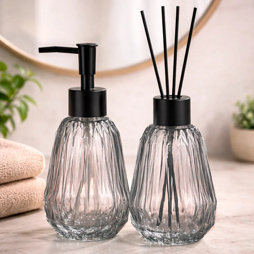 Kit Lavabo Difusor Vidro Aromatizador Dispenser Líquido Bandeja Acessórios Higiene Bancada Aparador Luxo
