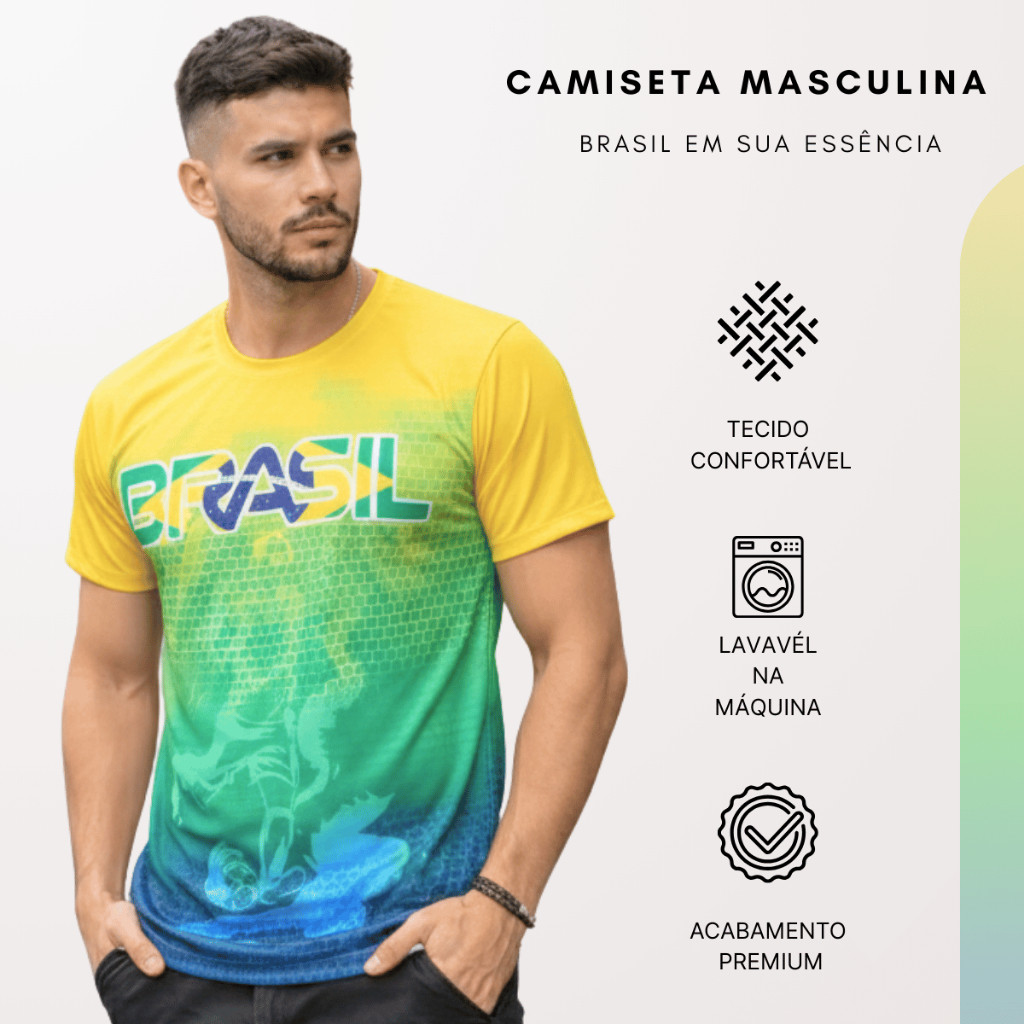 Camiseta Brasil Masculina Copa do Mundo Esportiva Premium Verde Amarela Seleção Brasileira Futebol