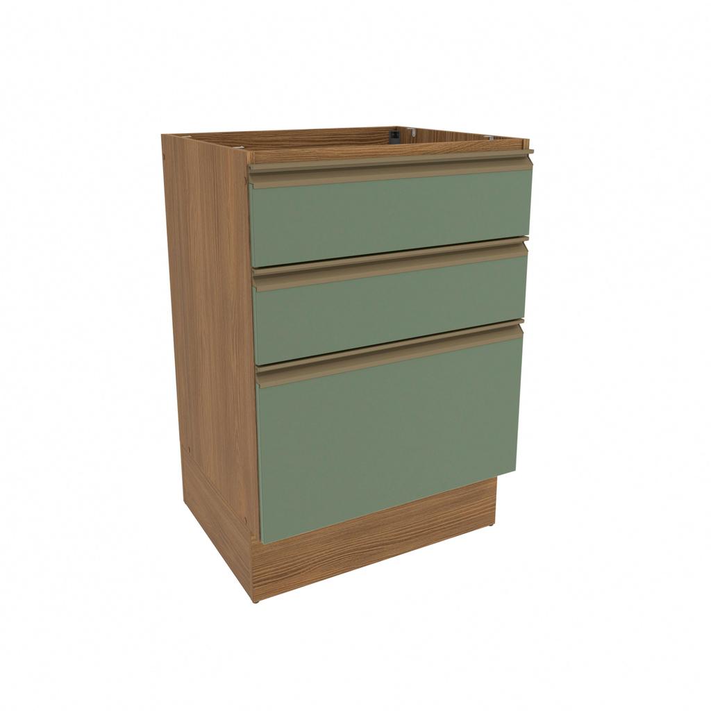 Balcão 3 Gavetas Kappesberg Celeste 100% MDF Nogueira/Verde Oliva 60cm