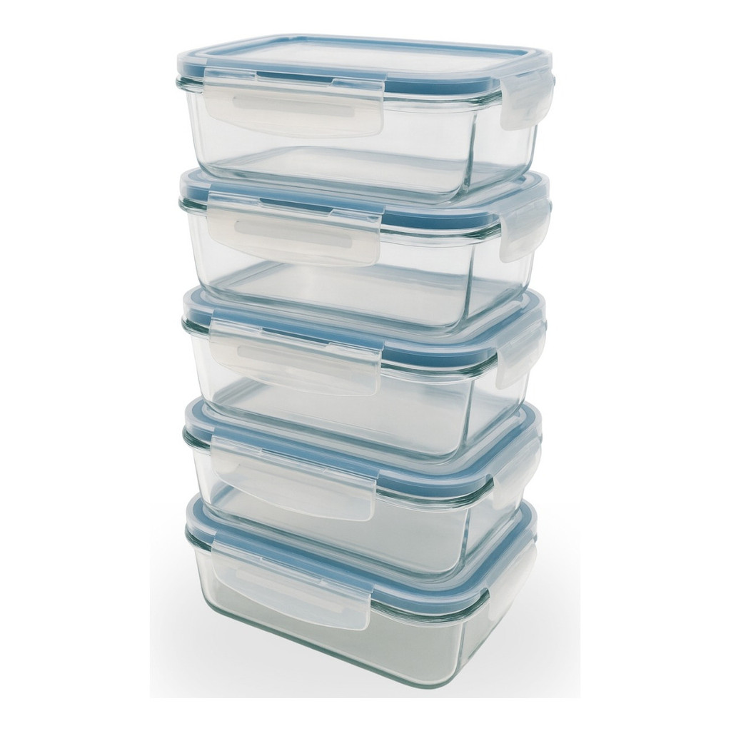 Conjunto 5 Potes Vidro Hermético Marmita Mantimentos 640ml