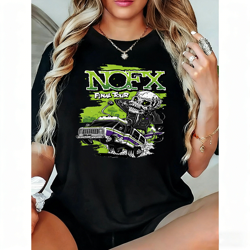 Camiseta Feminina Estampa NoFx Final Tour Carro e Calavera Moderna Estilosa Confortável Moda Feminina Tendência