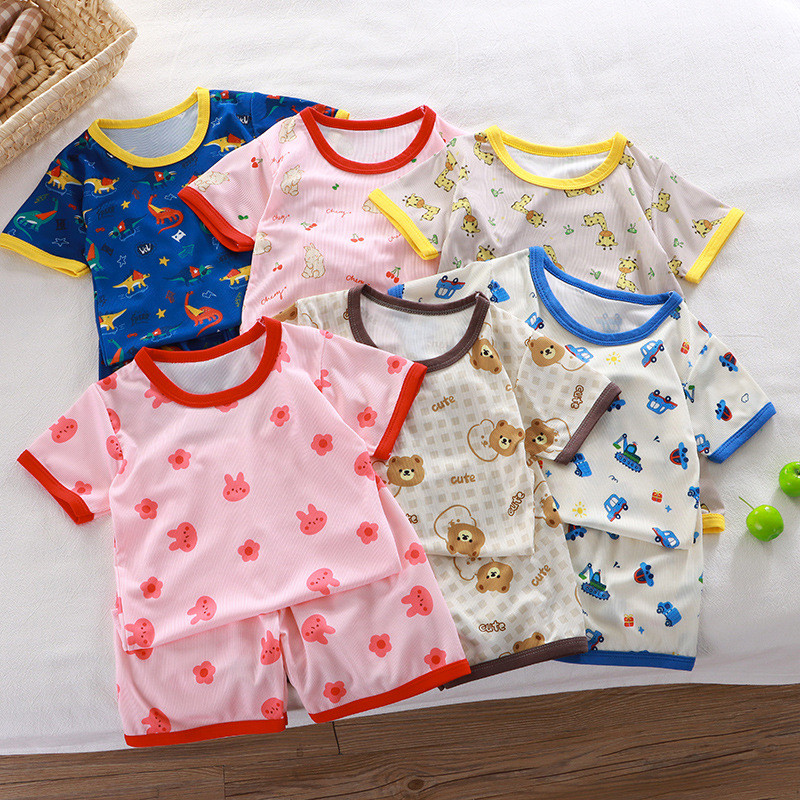 Crianças manga curta terno verão versão coreana meninos manga curta Shorts roupas meninas camiseta terno estilo fino cri