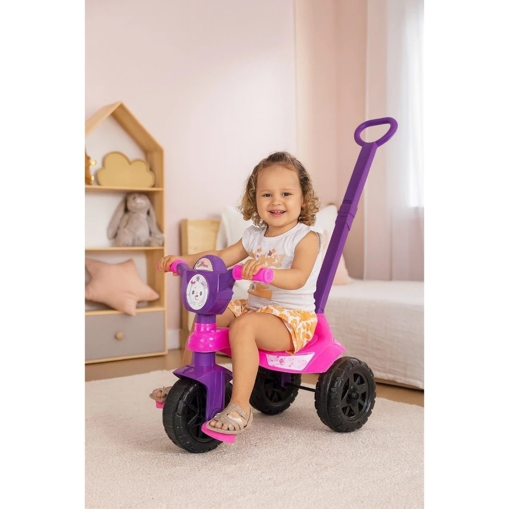 Veículo Passeio Andador Criança Motinha Rosa Gatinha Presente Menina Brinquedo Infantil 2026