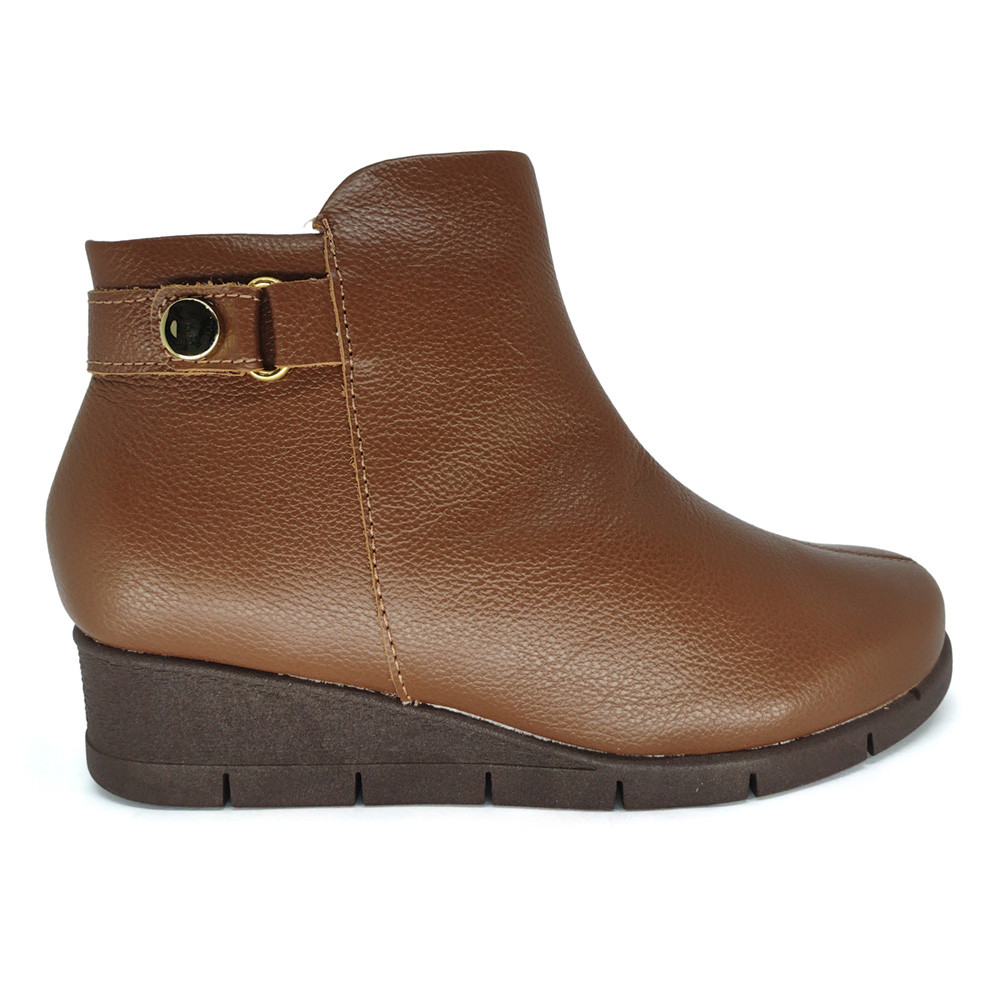 Bota Usaflex Feminina Cano Baixo Salto Anabela Couro UD2600