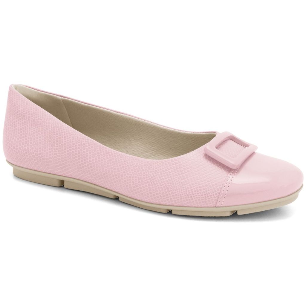 Sapatilha Feminina Rosa Bico Redondo com Textura e Verniz Comfortflex 2463422-2 em Oferta na Shopee