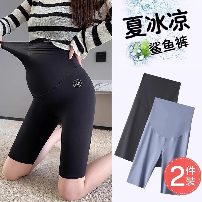 Calças de segurança para maternidade verão estilo fino exterior Wear Leggings 2025 novo estilo pequeno cinco pontos tuba