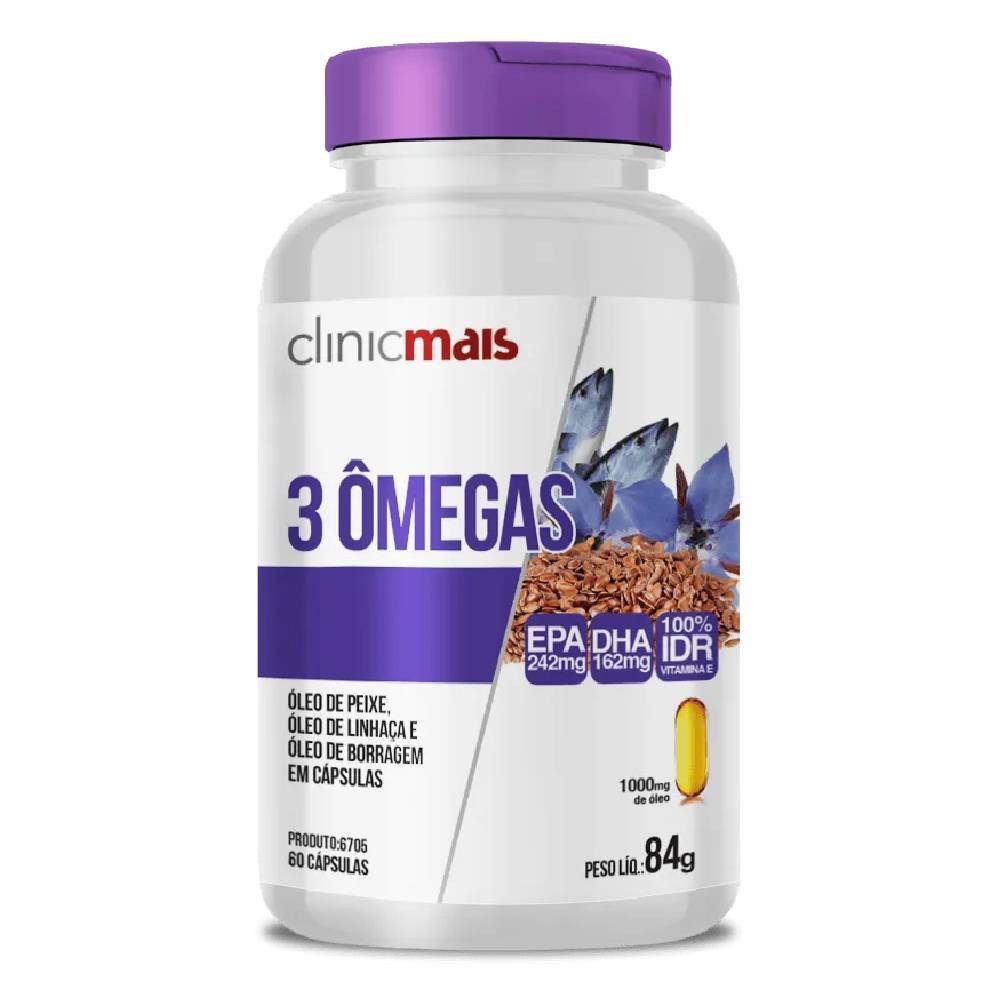 KIT 3X 3 ômegas ( Óleo de Peixe, Linhaça e Borragem) 60 cápsulas - Clinicmais