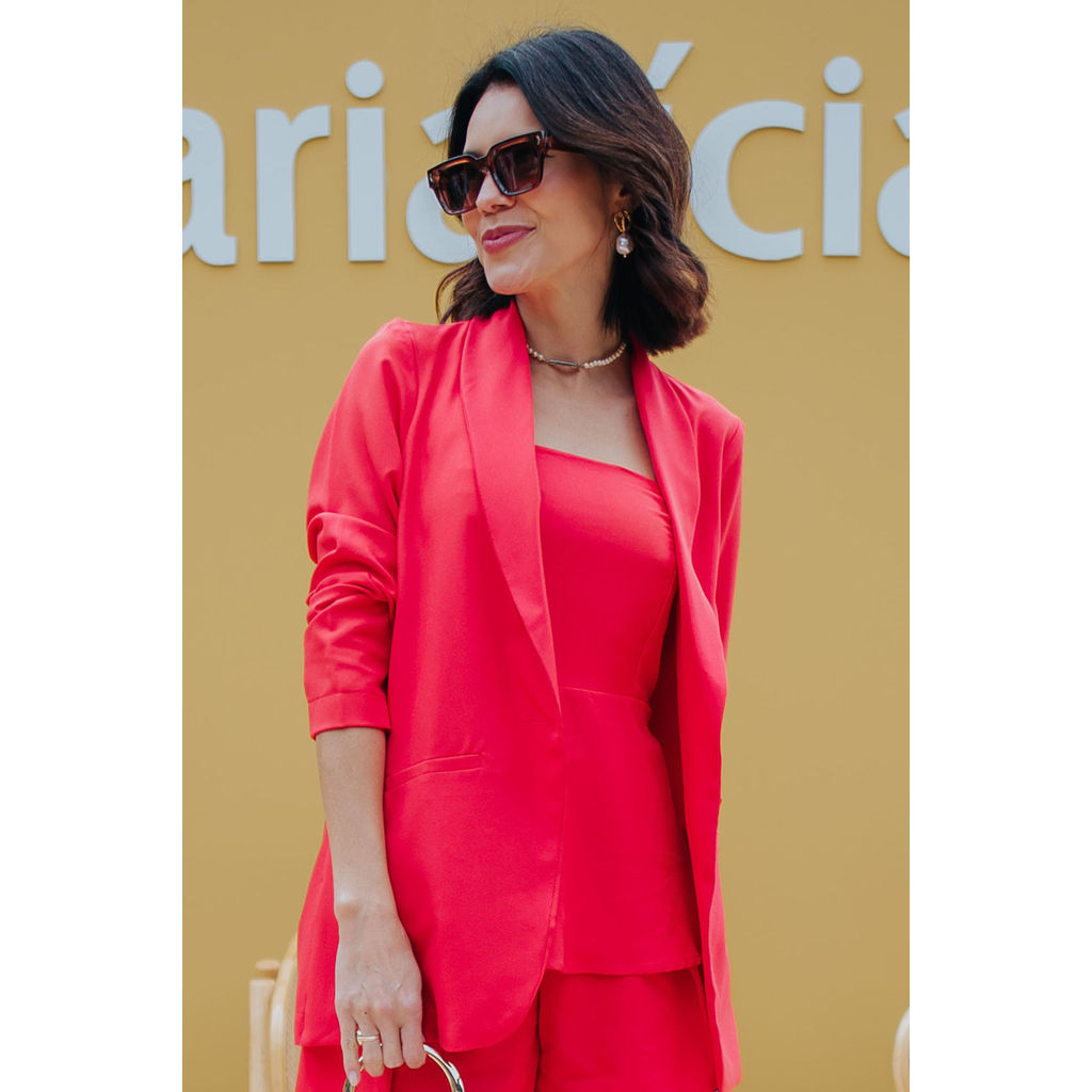 Blazer Feminino Alongado Alfaiataria Marialícia Vermelho em Oferta na Shopee