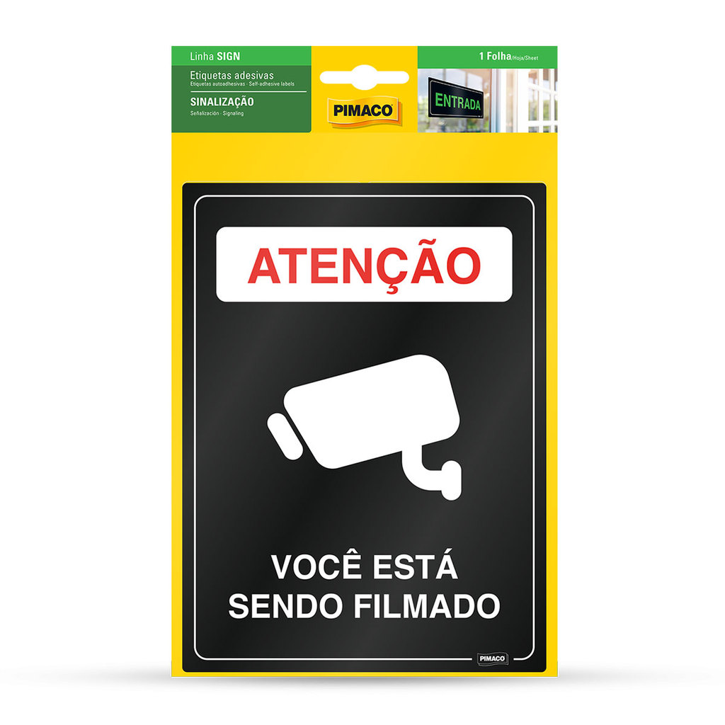 Etiqueta sinalização Você Está Sendo Filmado 13,8x18,5cm Pimaco