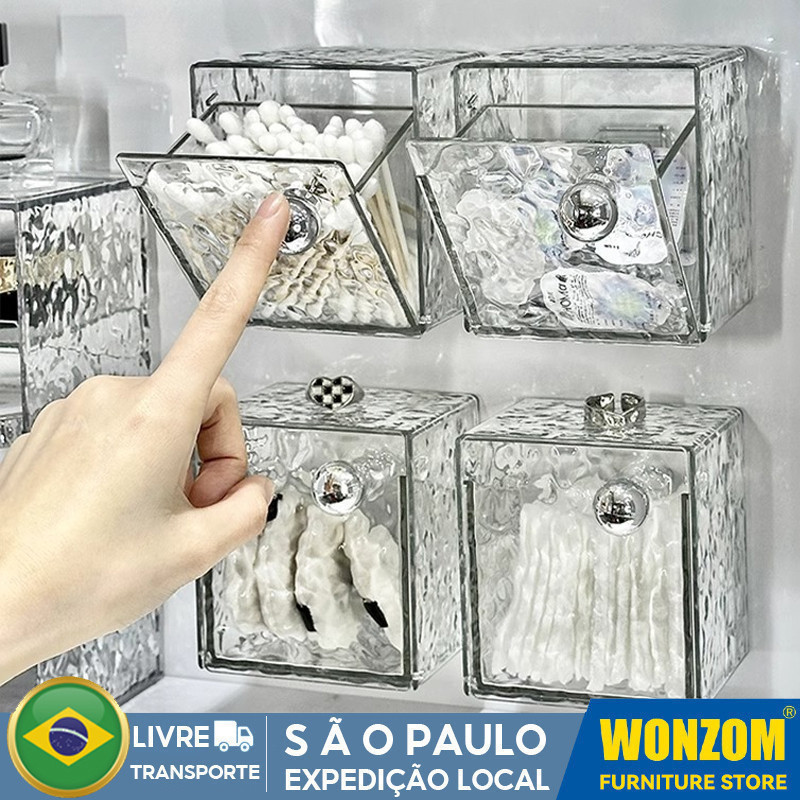 Caixa De Armazenamento De Banheiro Toalha De Rosto De Algodão Cosmético Caixa De Cotonete Batom Rack De Armazenamento