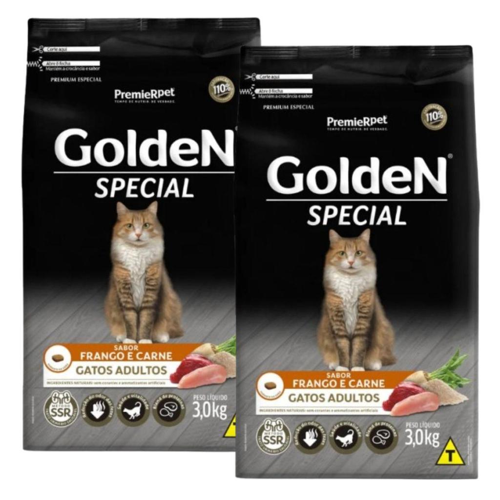 Kit 2 Ração Golden Special Gatos Adultos Frango E Carne 3Kg