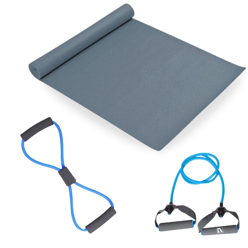 Kit Exercícios Colchonete 1,73m + Elástico Extensor 1 Via e Extensor em 8 Tensão Forte Treino