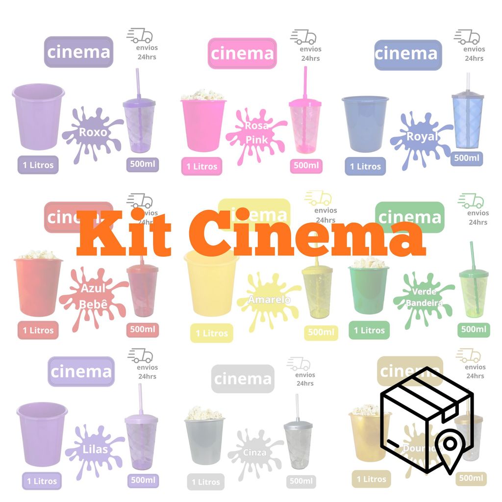 Kit Cinema 12 Balde 1Litros + 12 Copo Twister Colorido 500 ML- kit cineminha