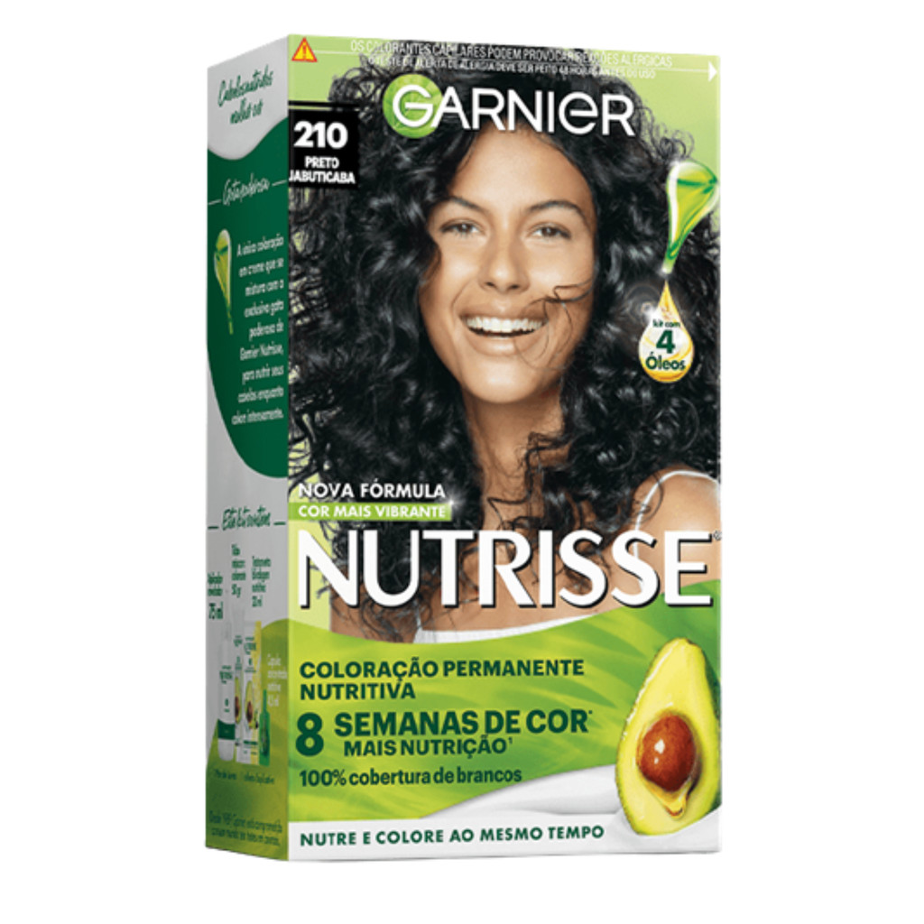Coloração Garnier Nutrisse 210 Preto Jabuticaba Preto Azulado Permanente Pintar Tingir