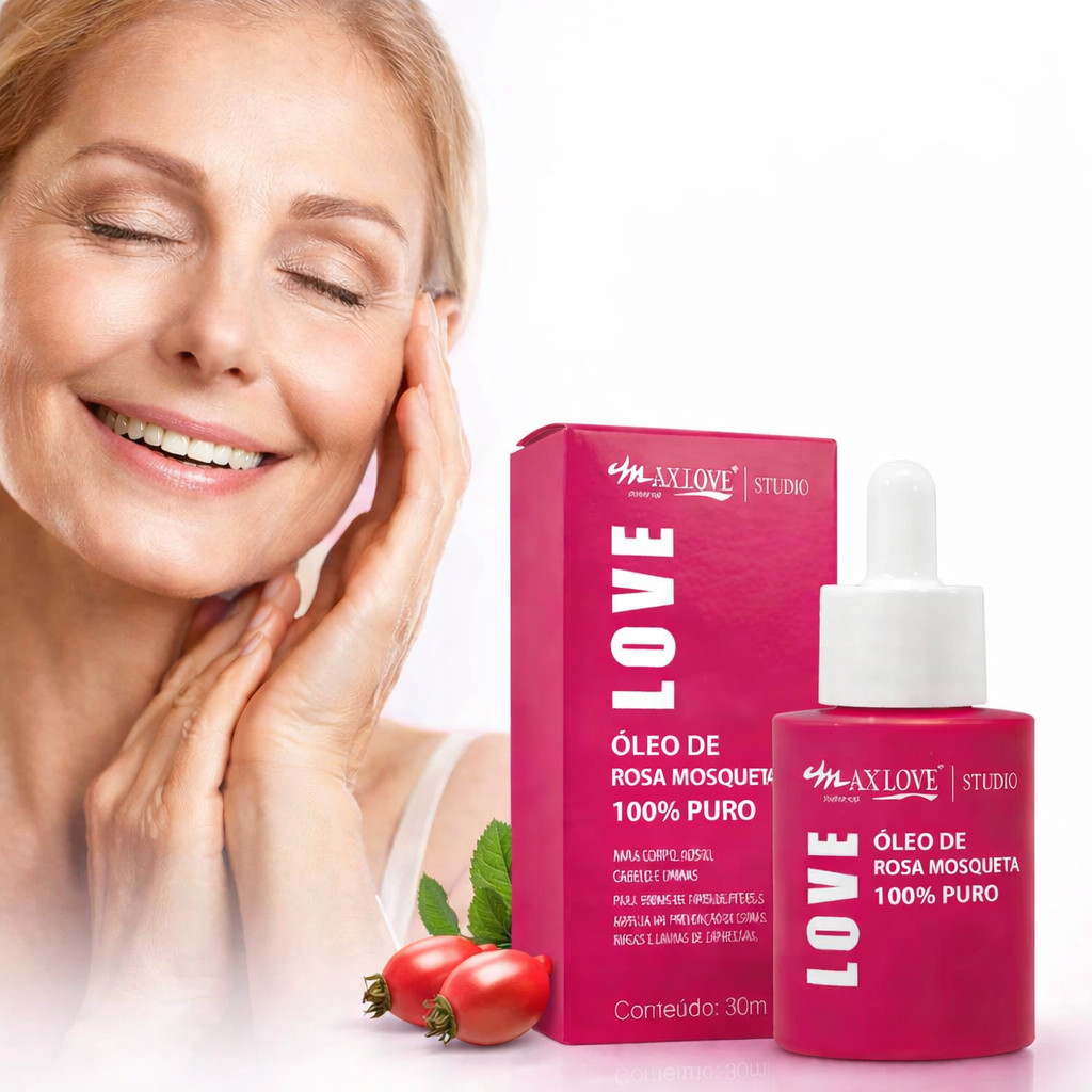 Óleo Rosa Mosqueta 100% Puro Max Love 30ml Clareador Manchas Rugas Hidratação Pele