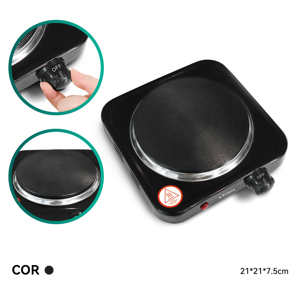 Fogão Elétrico Portátil 1 Boca 1000W Preto Antiaderente 21x21cm 127V/220V ON-FE400 em Oferta na Shopee