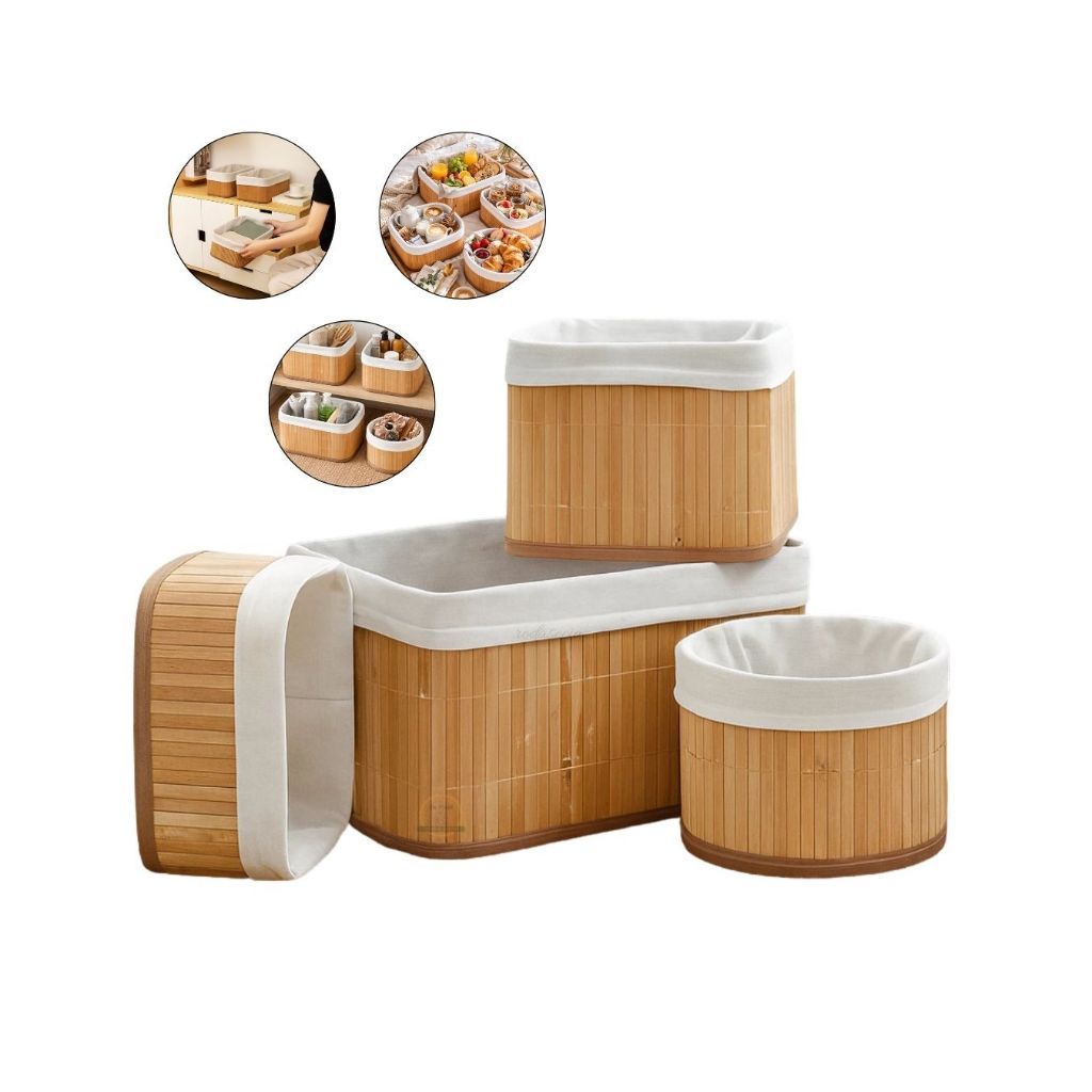 Conjunto De Cestos De Bambu Kit 4 Unidades Lavanderia Multiuso Organizador De Ro...