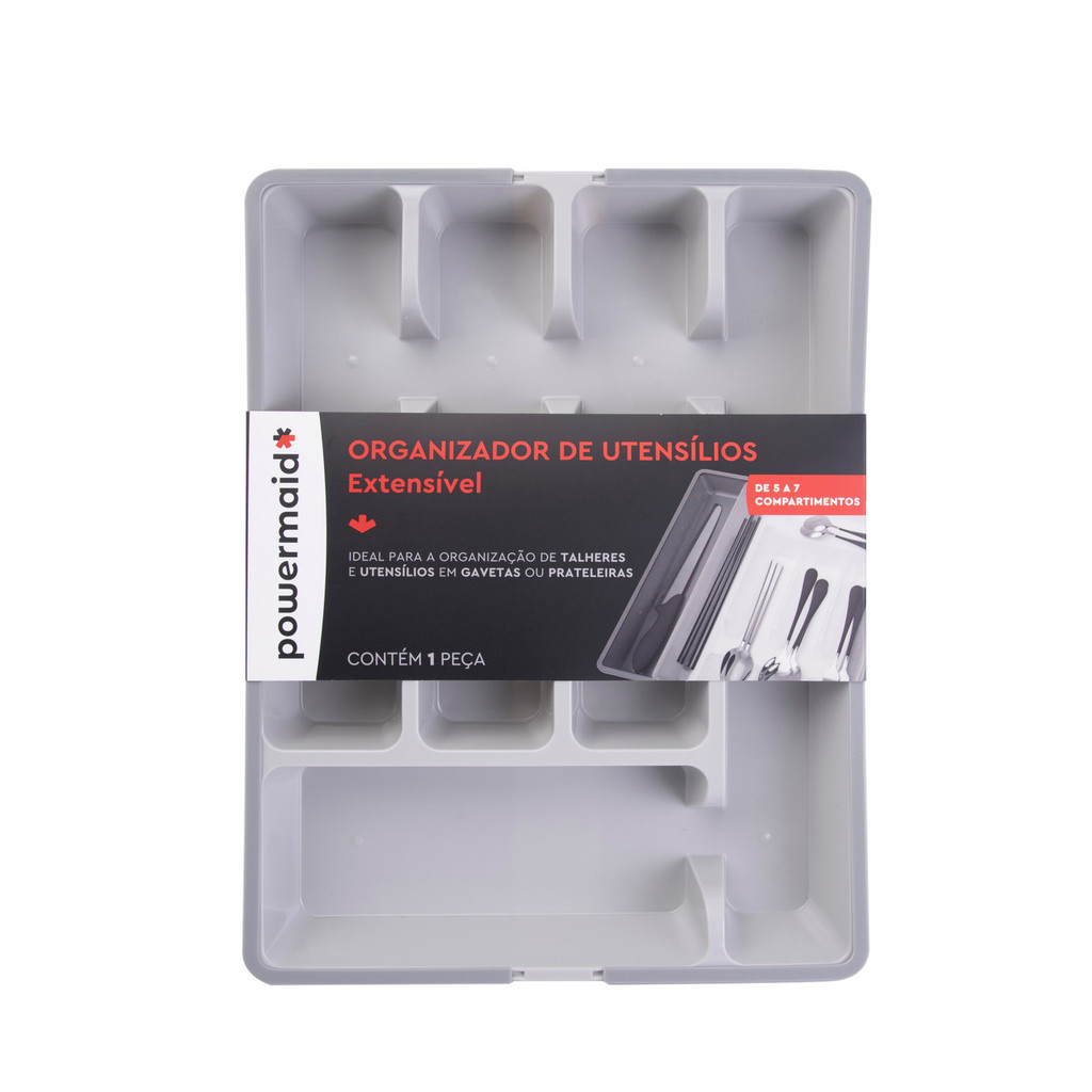Organizador Porta Talheres e Utensílios com 7 Divisórias e Extensível 1 Peça Cinza - Powermaid em Oferta na Shopee