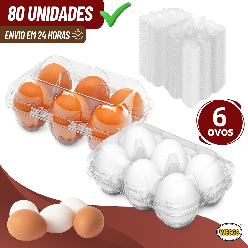 80 Bandeja Blister Cartela P/ 6 Ovos Meia Dúzia Galinha Atacado Plástico 25 50 80 100 UN Embalagem Comércio