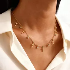 Vnox Borboleta Zircão Trevo De Quatro Folhas Corrente Colar Para Mulheres Menina , Ouro Delicado Link Jóias Presente