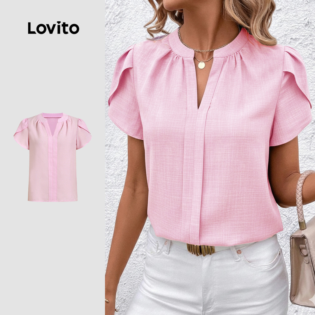 Lovito Blusa Casual Plissada Primavera/verão Blusa Roxa para Mulheres L172LD1189