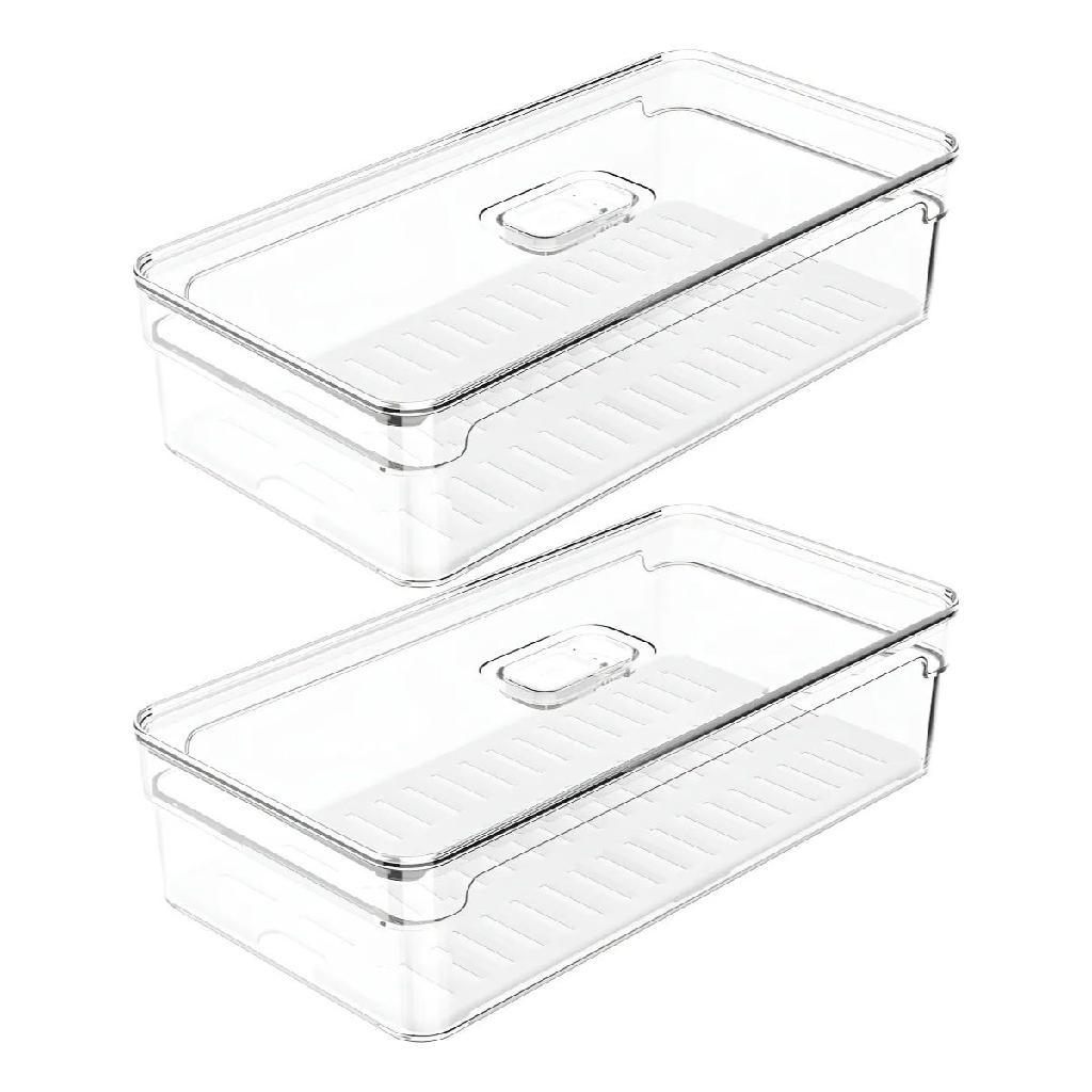 Kit 2 Organizador De Geladeira Porta Frios Multiuso 1,6 Litros Cristal Com Tampa Transparente