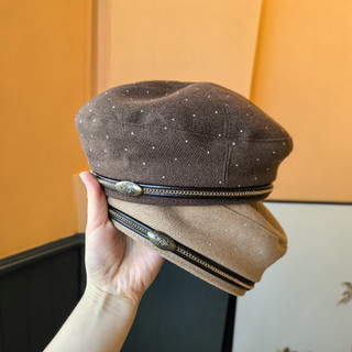 Influenciador strass boina feminina versão coreana na moda moda artesanal quente diamante boina mostrando rosto pequeno 