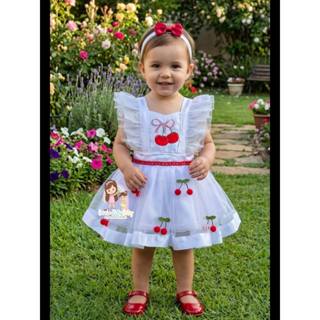 salopete luxo cereja rosa e branca 1/2 anos em Oferta na Shopee