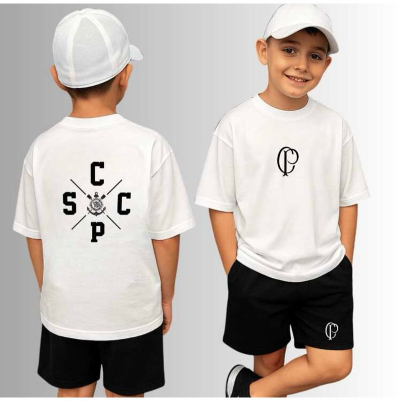 Camiseta Infantil SCCP Corinthians Estampa Futebol Algodão Confortável