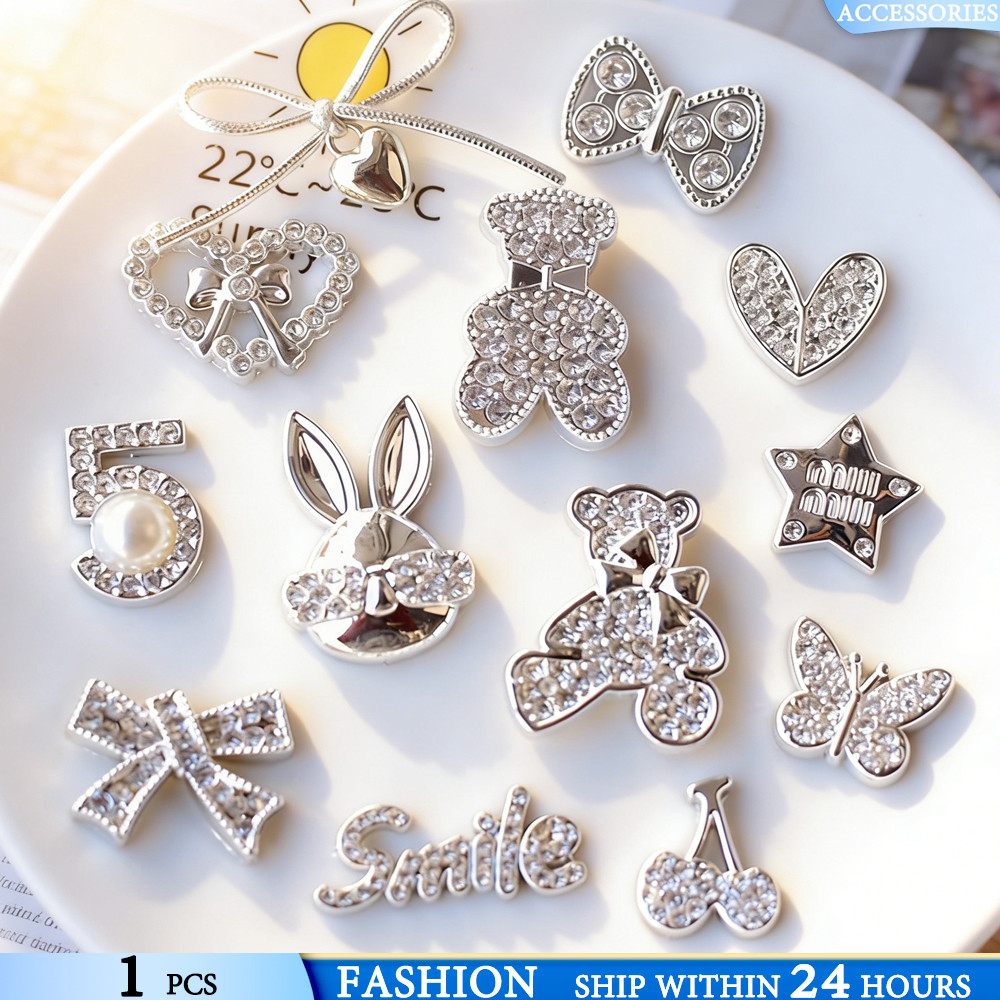 Urso Luxuoso Encantos de Sapato Coelho Diamante botões decorativos & acessórios de Sandálias removíveis