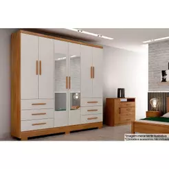 Guarda Roupa Casal 6 Portas e 6 Gavetas c/Espelho e Pés Encant Freijo Cumaru c/ Fendi - Novo Horizonte