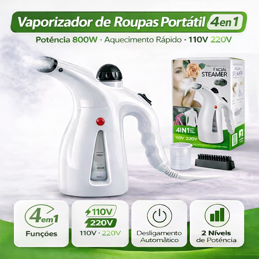 Vaporizador de Roupas Portátil 4 em 1 800W Vapor Rápido Branco Rosa 110V 220V Compacto Praticidade