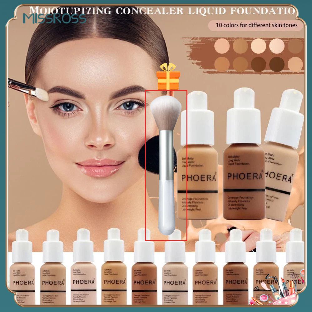 brinde】Base Líquida Clareadora Phoera, Corretivo Hidratante E Iluminador, Base Matte, Maquiagem Facial De Longa 