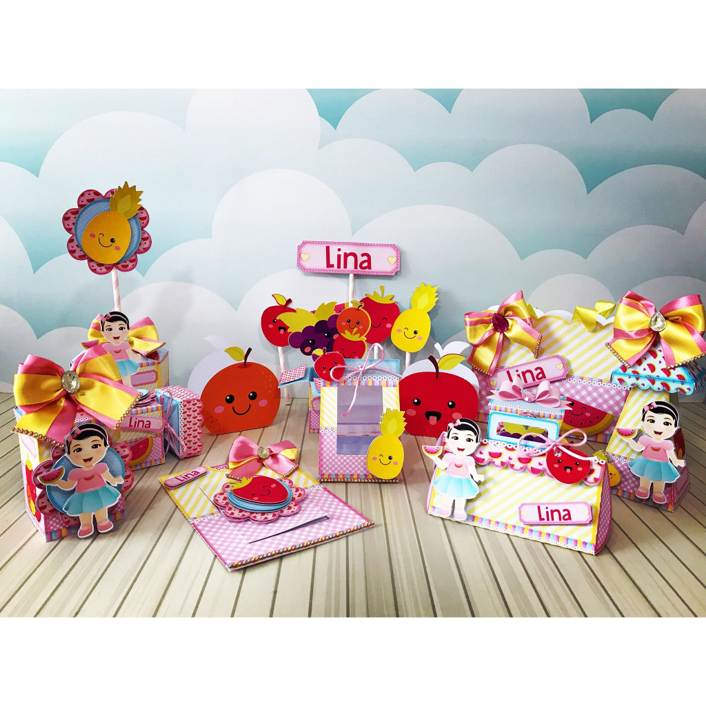 Caixinhas personalizadas, milk, cone e sush lembrancinhas, decoração Kit de festa aniversário quintada frutas frutinhas