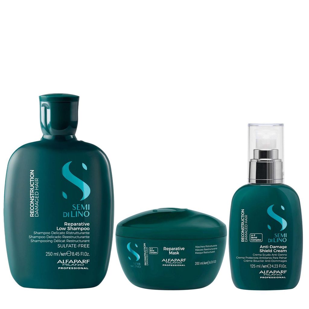 Kit Alfaparf Semi Di Lino Reconstruction - Shampoo 250ml + Máscara 200ml + Creme 125ml