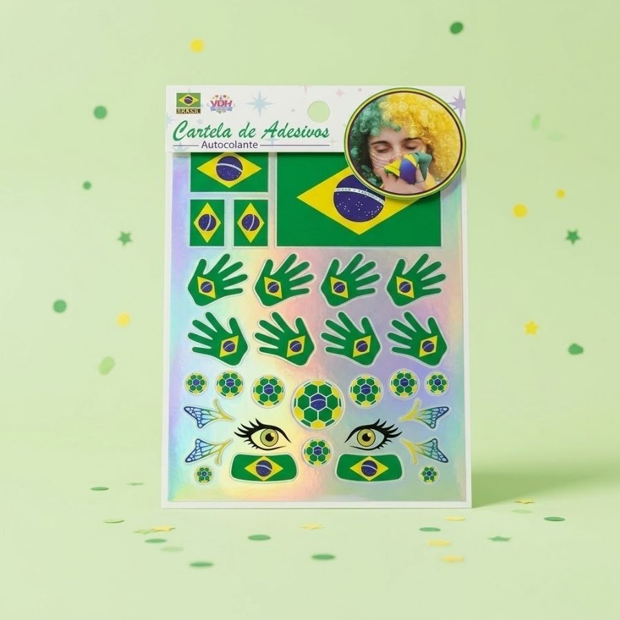 Adesivo Facial Autocolante Copa do Mundo - Brasil - Modelo 2 - 1 unidade - Rizzo em Oferta na Shopee