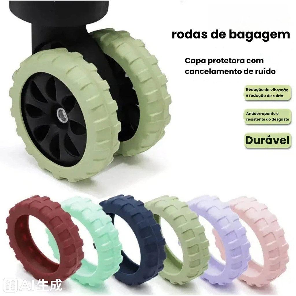 Imagem Kit Protetor de Rodas para Mala em Silicone Premium – Viagem Silenciosa
