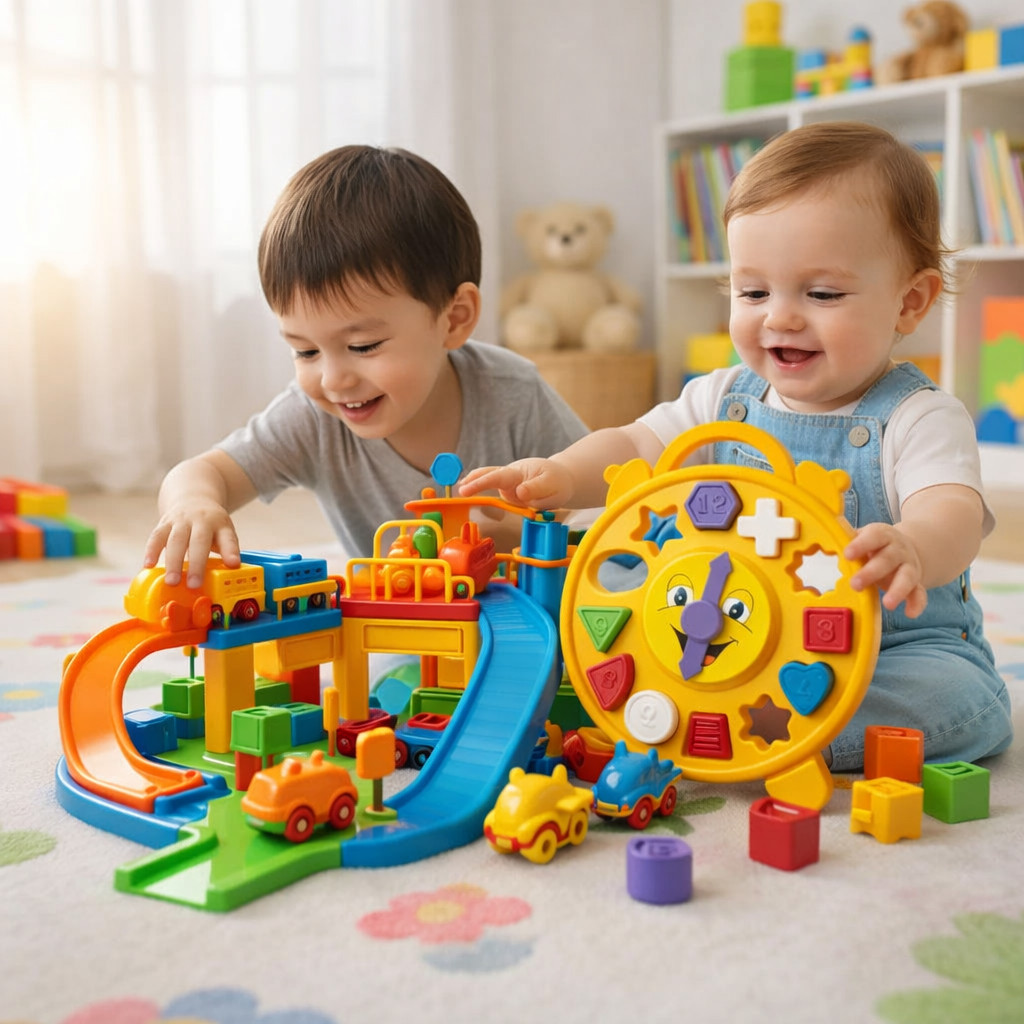 Brinquedos de Desenvolvimento Infantil Super Pista De Carrinho + Relógio de Brinquedo Geométrico