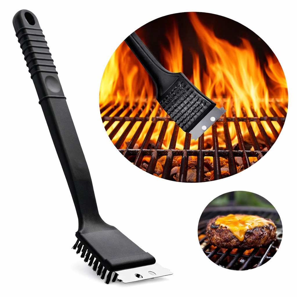 Escova Limpa Grelha com Raspador Inox para Churrasqueira