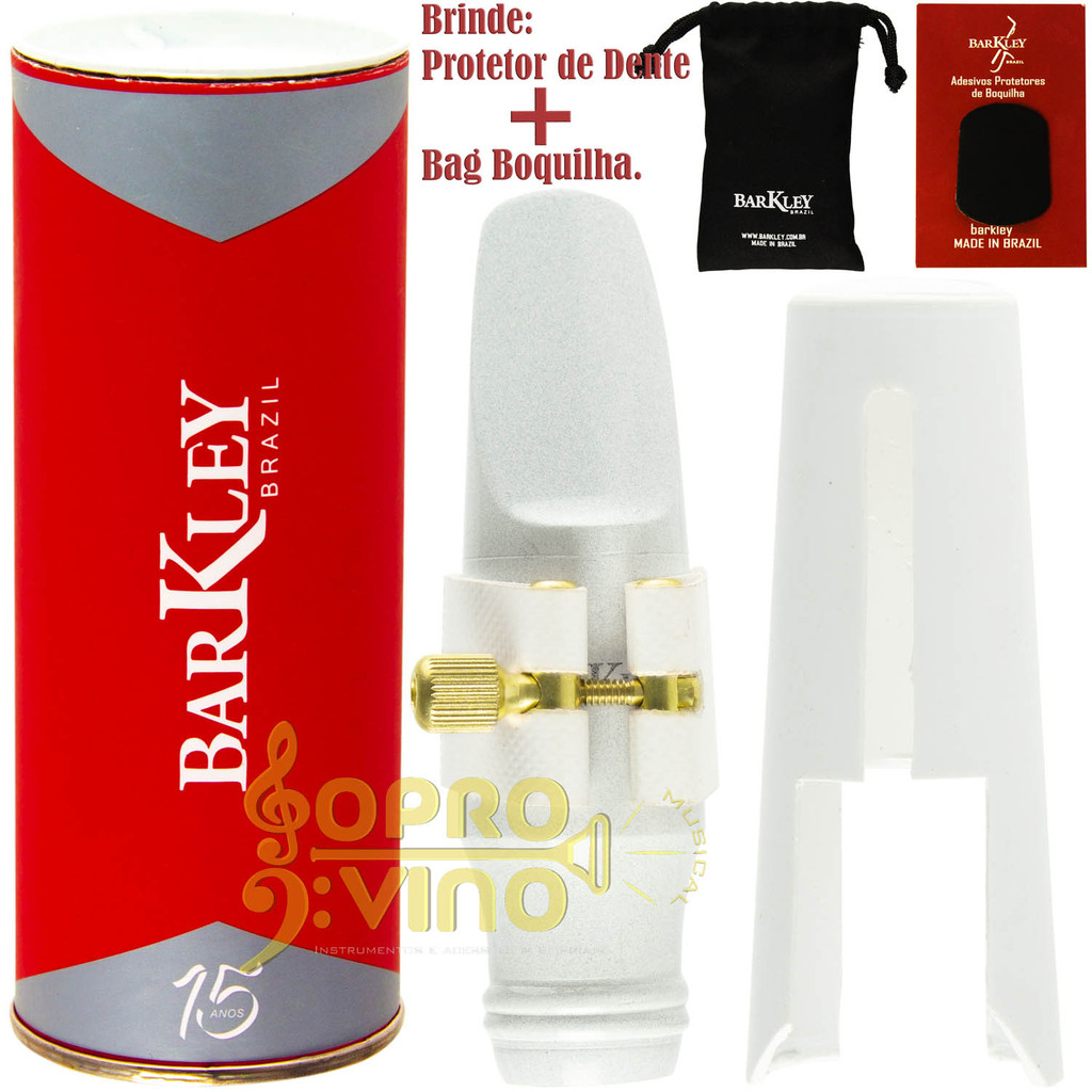 Boquilha Sax Tenor Barkley Vintage 8 Zz Branca Ébano Completa Bag Protetor Brindes