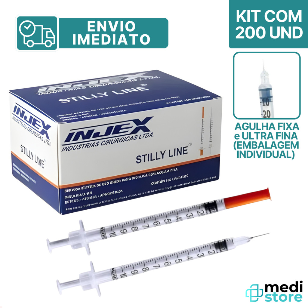 Kit 200 - Seringa de Insulina Botox 1ml 100UI com Agulha Fixa e Ultra Fina 8x0,30 - Envio Imediato